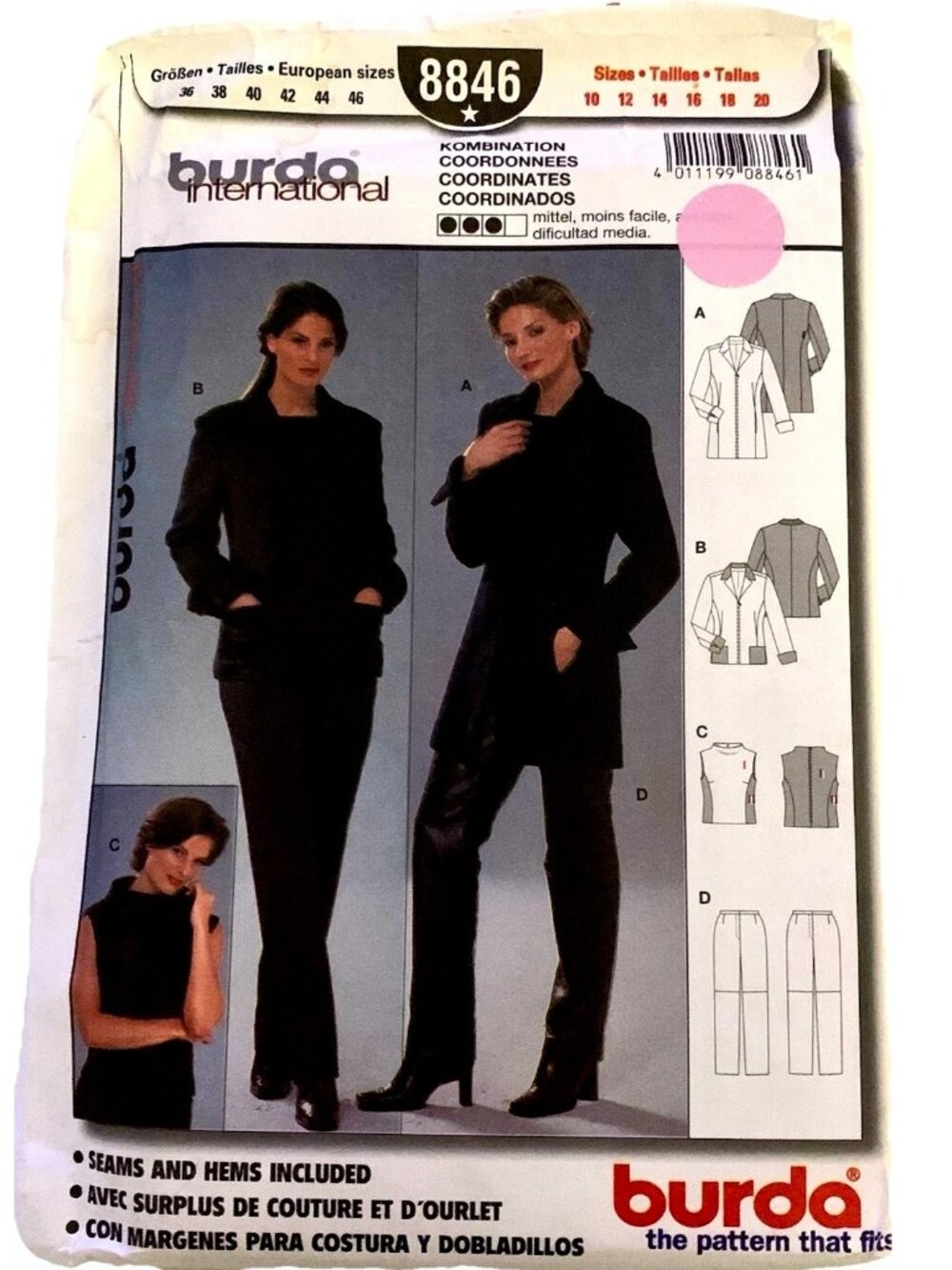 Burda New UNCUT 8846 Pattern Misses' Jacket 2 Lengths Trousers Shell Size 10-20